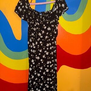 Old Navy Black Floral Off-Shoulder Maxi Dress with White Blossoms